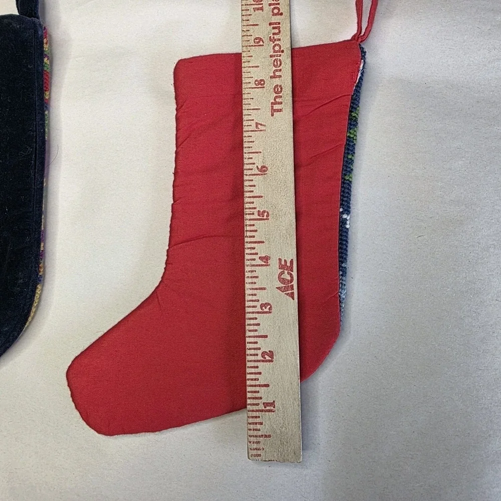 Lot 2 Vintage Small Size needlepoint christmas stockings Geometric‎ & Geese